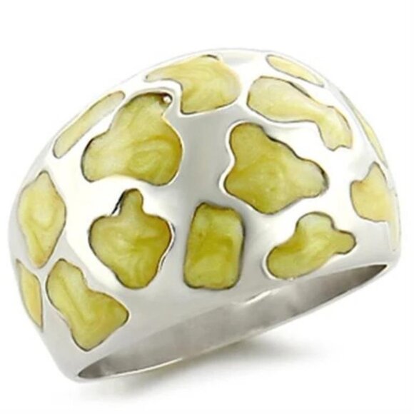 925 Sterling Silver Yellow Epoxy Abstract Pattern Dome Ring Size 10 - Picture 2 of 2